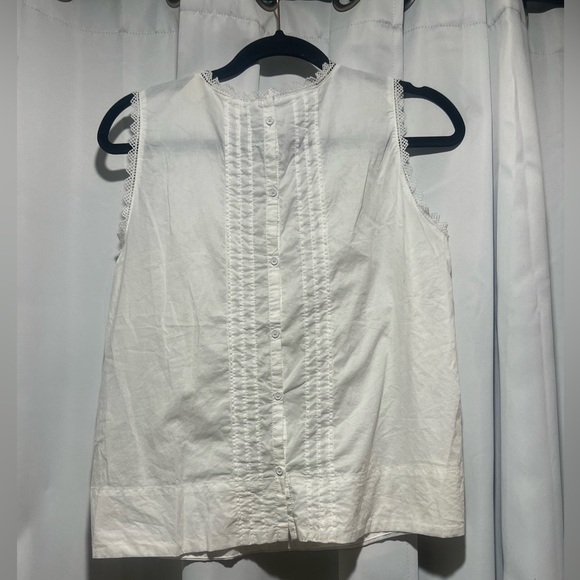 Levi’s White Pleated Bib Sleeveless Blouse Lace Trim Size M - Picture 4 of 6